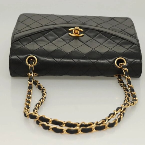 CHANEL Matelasse Chain Shoulder Bag Lamb Skin Black Gold CC Auth - Picture 7 of 16